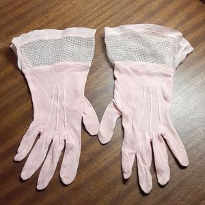 Vintage 1950s Pink Mesh Cuff Gloves Sz. Small